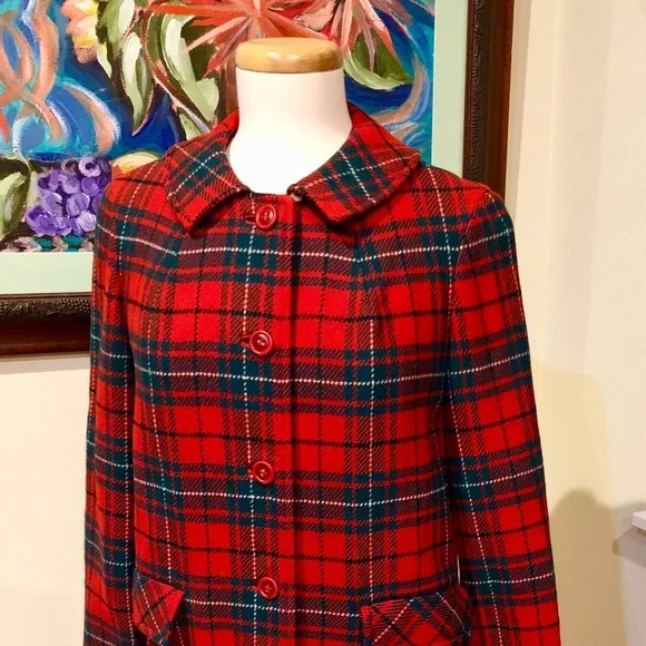 Pendleton Wool Red Plaid Coat Vtg. 50's - Small Perfect for Fall & the Holidays - Picture 13 of 15